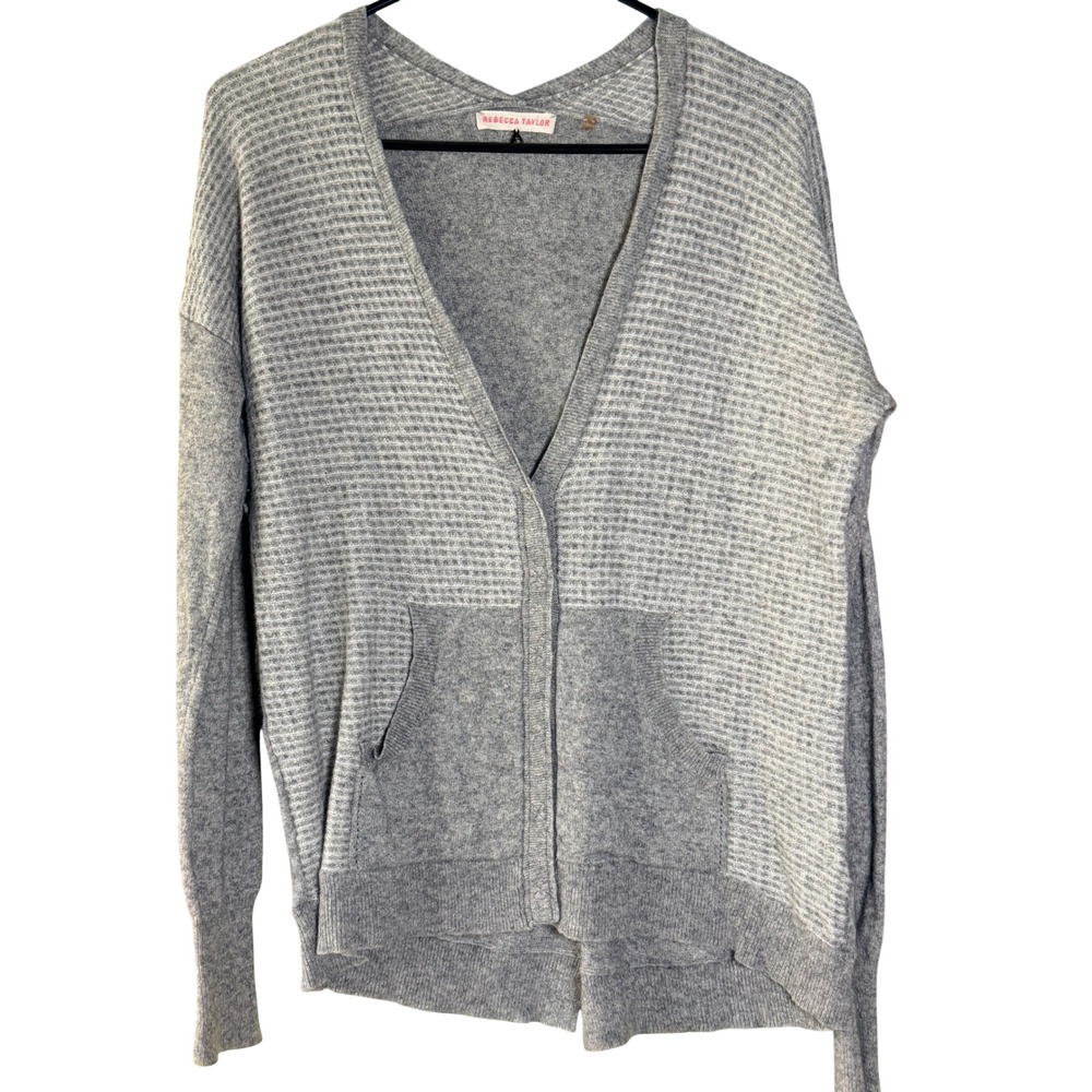 Rebecca Taylor Cashmere V-Neck Cardigan Sweater Gray Size S